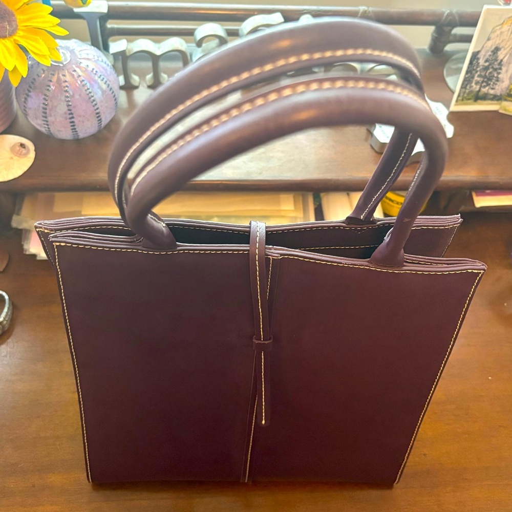 Purple leather tote